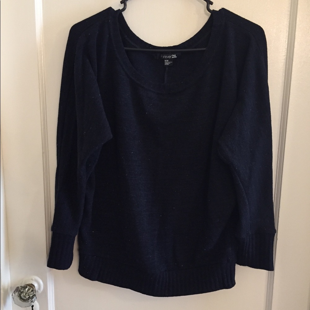 3/4 sleeve dark blue scoop neck sweater